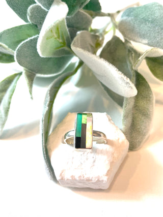 Natural Green Chalcedony, Onyx & Pearl Ring