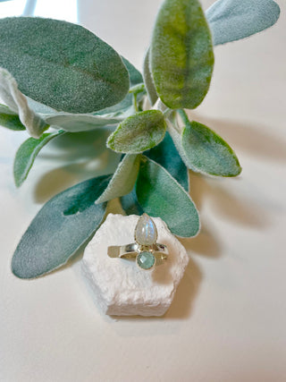 Natural Rainbow Moonstone and Chalcedony Ring