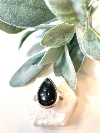 Natural Black Psilomelane Pear Shaped Ring