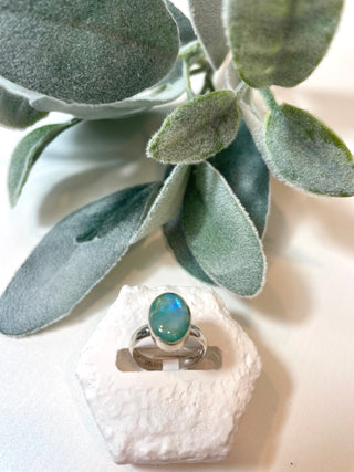 Green Rainbow Moon Ring- Oval