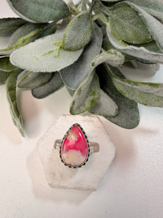 37  Pink Plume Agate Ring Sz 7.5