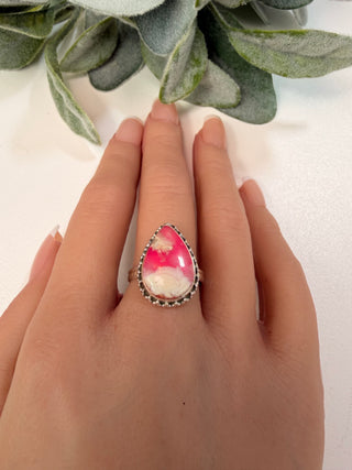 37  Pink Plume Agate Ring Sz 7.5