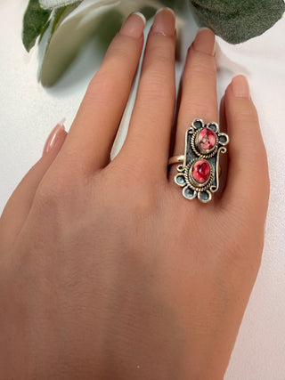 48 Rose Dahlia Turquoise Ring Sz 7