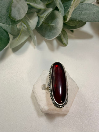 52 Red Glass Ring Sz 7