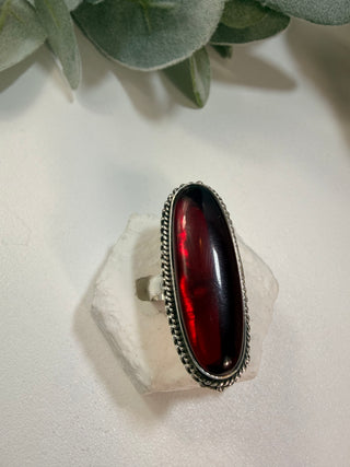 52 Red Glass Ring Sz 7