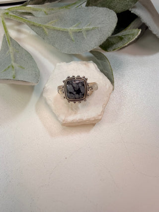 69 Snowflake Obsidian Ring Sz 8