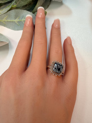 69 Snowflake Obsidian Ring Sz 8