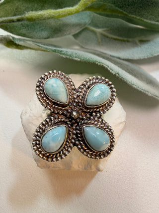 105 Floral Larimar Ring Sz 9