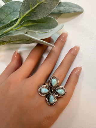 105 Floral Larimar Ring Sz 9
