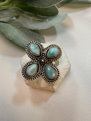 74 Floral Larimar Ring Sz 8