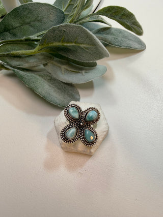 74 Floral Larimar Ring Sz 8
