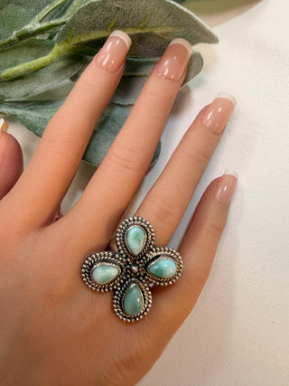 74 Floral Larimar Ring Sz 8