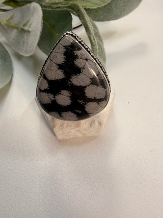 77 Snowflake Obsidian Ring Sz 8