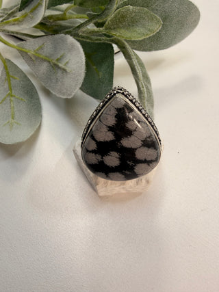 77 Snowflake Obsidian Ring Sz 8