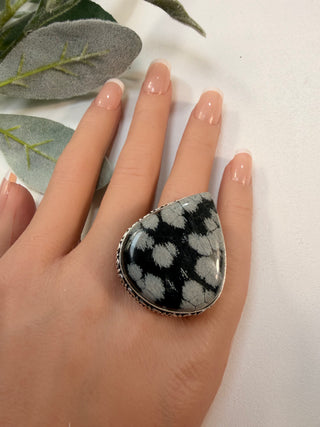 77 Snowflake Obsidian Ring Sz 8