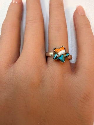 41 Spiny Oyster Arizona Turquoise Star Ring Sz 7