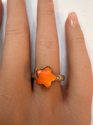 57 Spiny Oyster Arizona Turquoise Star Ring Sz 8