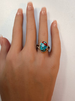 70  Coral Matrix Turquoise Ring Sz 8