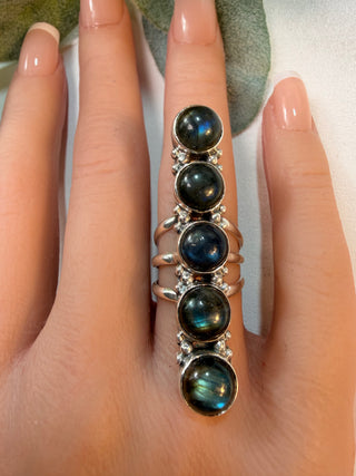 19 Long Labradorite Ring Sz 6