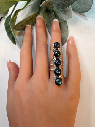 19 Long Labradorite Ring Sz 6
