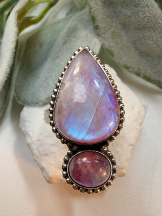 79 Pink Moonstone Ring Sz 8