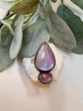 79 Pink Moonstone Ring Sz 8