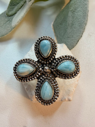 5 Floral Larimar Ring Sz 6