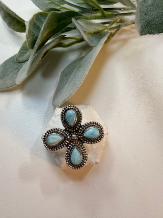 5 Floral Larimar Ring Sz 6