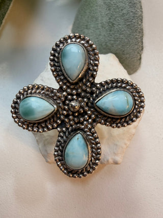 74 Floral Larimar Ring Sz 8