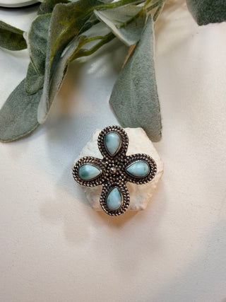 74 Floral Larimar Ring Sz 8