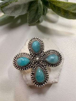 7 Floral Larimar Ring Sz 6