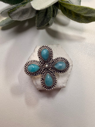 7 Floral Larimar Ring Sz 6