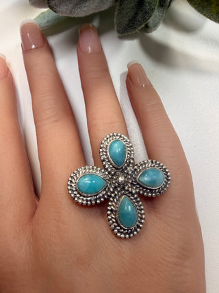 7 Floral Larimar Ring Sz 6