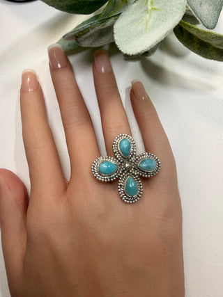 7 Floral Larimar Ring Sz 6