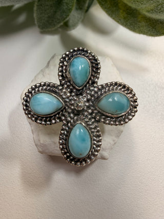 101 Floral Larimar Ring Sz 9