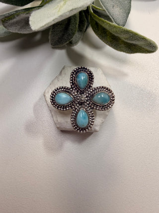 101 Floral Larimar Ring Sz 9