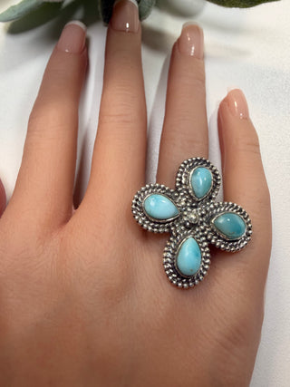 101 Floral Larimar Ring Sz 9