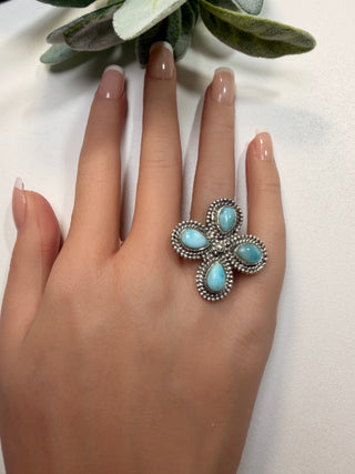101 Floral Larimar Ring Sz 9