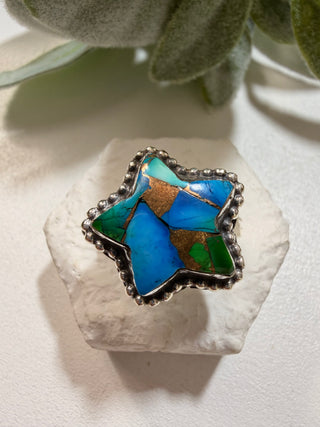 59 Peacock Dahlia Ring Sz 8