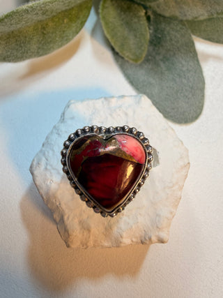 89 Heart Red Dahlia Ring Sz 9
