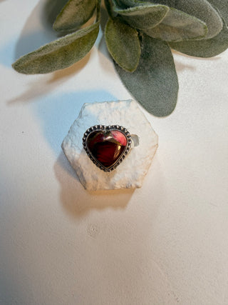 89 Heart Red Dahlia Ring Sz 9