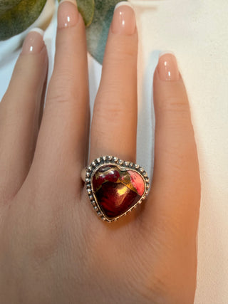 89 Heart Red Dahlia Ring Sz 9