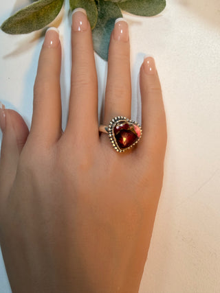 89 Heart Red Dahlia Ring Sz 9