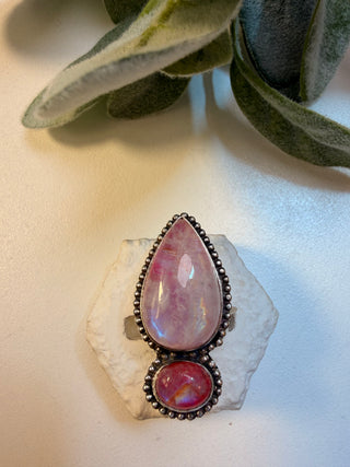 9 Pink Moonstone Ring Sz 6.5