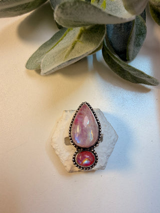 9 Pink Moonstone Ring Sz 6.5