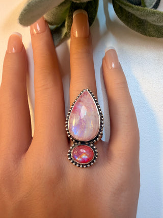 9 Pink Moonstone Ring Sz 6.5