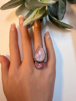 9 Pink Moonstone Ring Sz 6.5