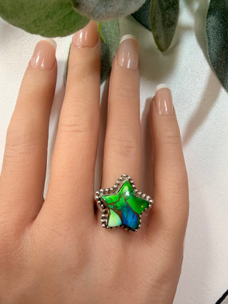 28 Peacock Dahlia Ring Sz 6