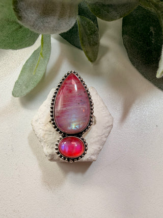115 Pink Moonstone Ring Sz 10