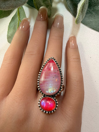 115 Pink Moonstone Ring Sz 10